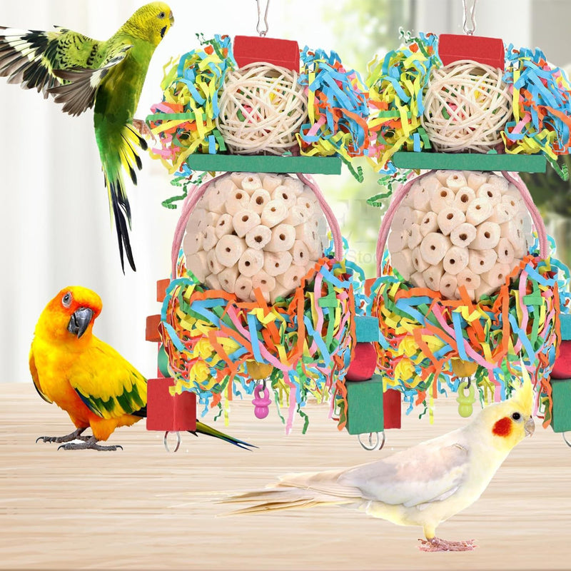 HKM-449747 Colorful Natural Straw Ball Bird Toy for Parrots and Birds - Durable Wooden Cage Accessory