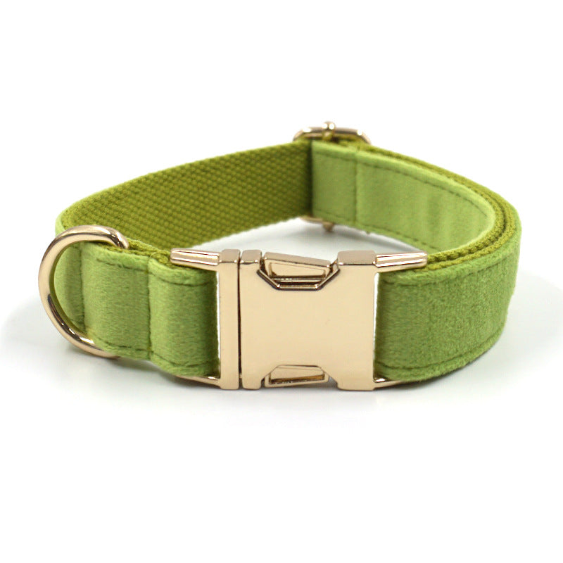 HKM-4497981 Cross-border Matcha Green Velvet Dog Collar with Gold Buckle, Scalable Sizes XS-XL