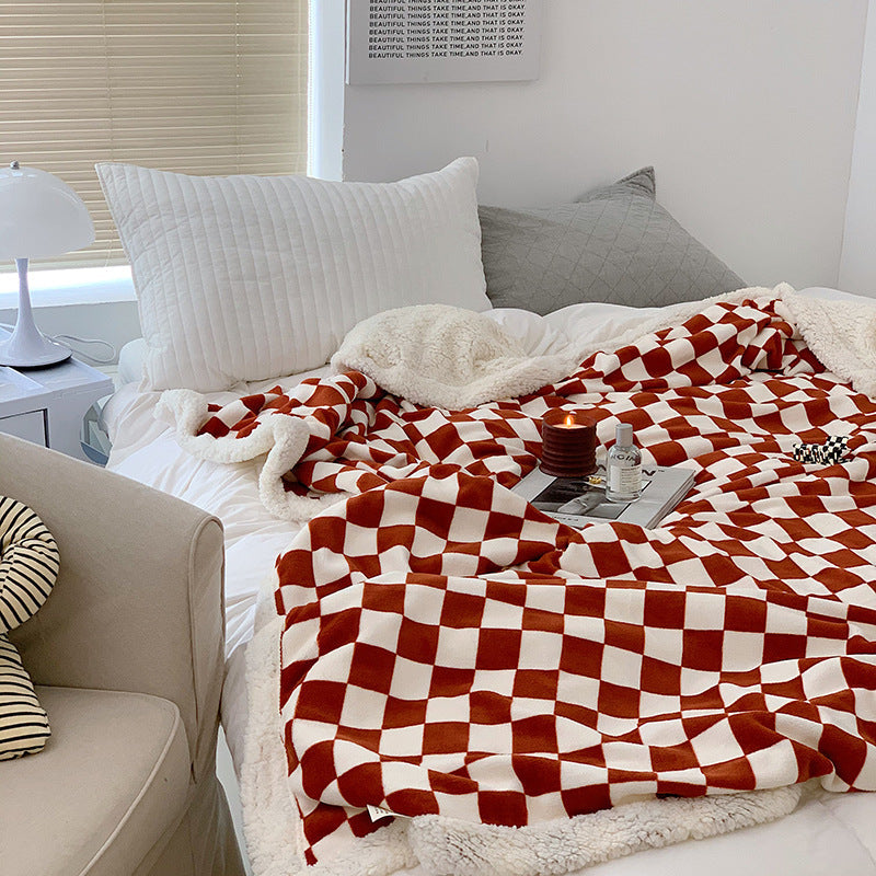 HKM-449811 Nordic Style Thickened Checkerboard Fleece Blanket in Multiple Sizes