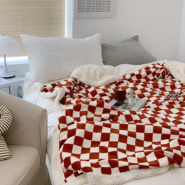 HKM-449811 Nordic Style Thickened Checkerboard Fleece Blanket in Multiple Sizes