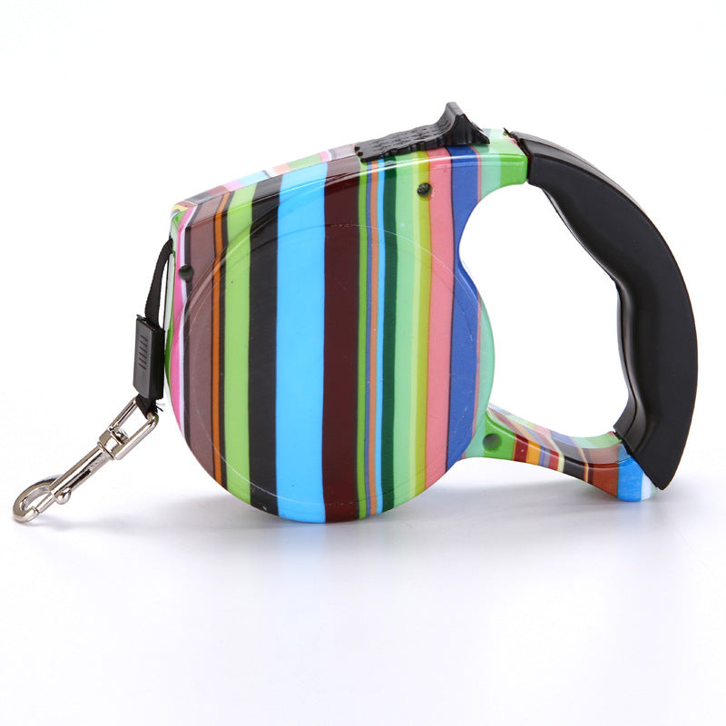 HKM-4499773 Automatic Multicolor Dog Traction Rope - 5m Adjustable Flat Belt with Cute Designs