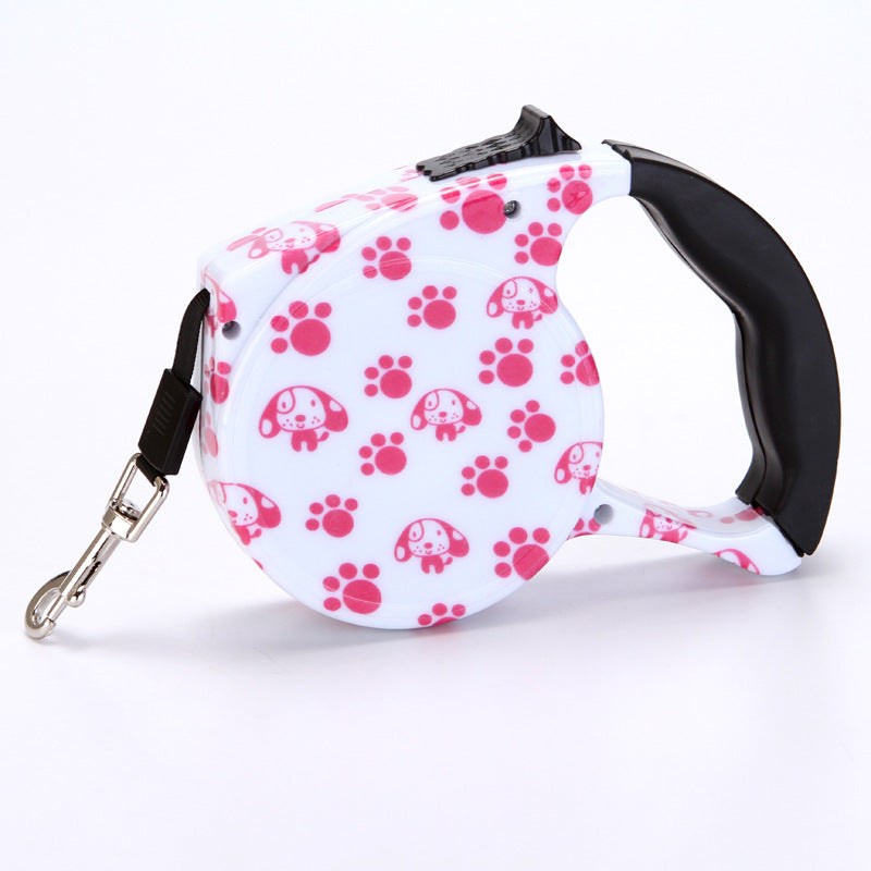 HKM-4499773 Automatic Multicolor Dog Traction Rope - 5m Adjustable Flat Belt with Cute Designs