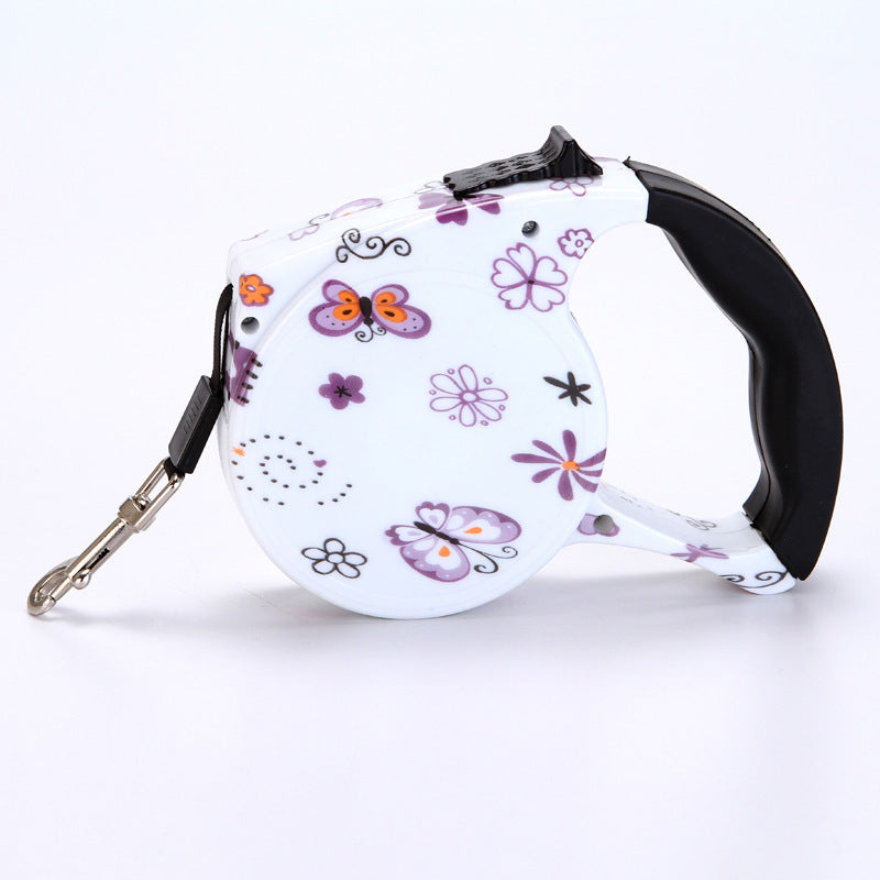 HKM-4499773 Automatic Multicolor Dog Traction Rope - 5m Adjustable Flat Belt with Cute Designs