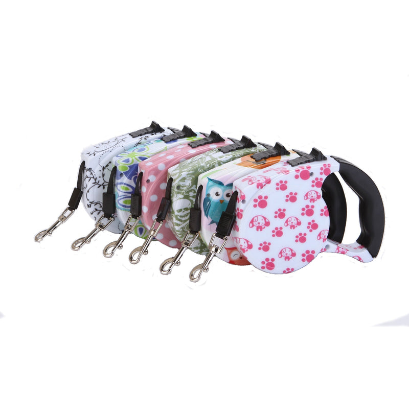 HKM-4499773 Automatic Multicolor Dog Traction Rope - 5m Adjustable Flat Belt with Cute Designs