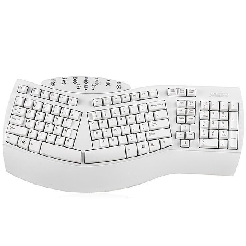 HKM-450003 Ergonomic Split Keyboard with USB Wired Connection - White/Black Design