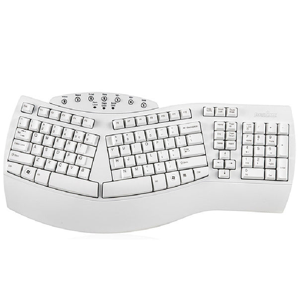 HKM-450003 Ergonomic Split Keyboard with USB Wired Connection - White/Black Design