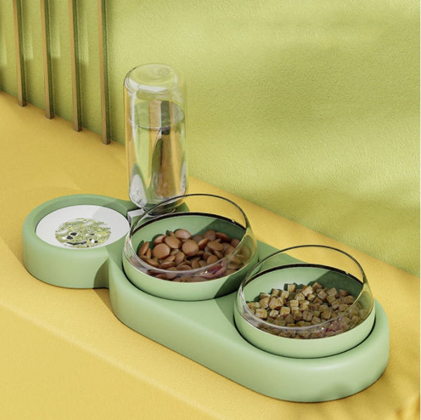 HKM-4500157 Automatic Pet Feeder with Water Fountain for Cats and Dogs - Double Food and Water Bowl with Raised Stand