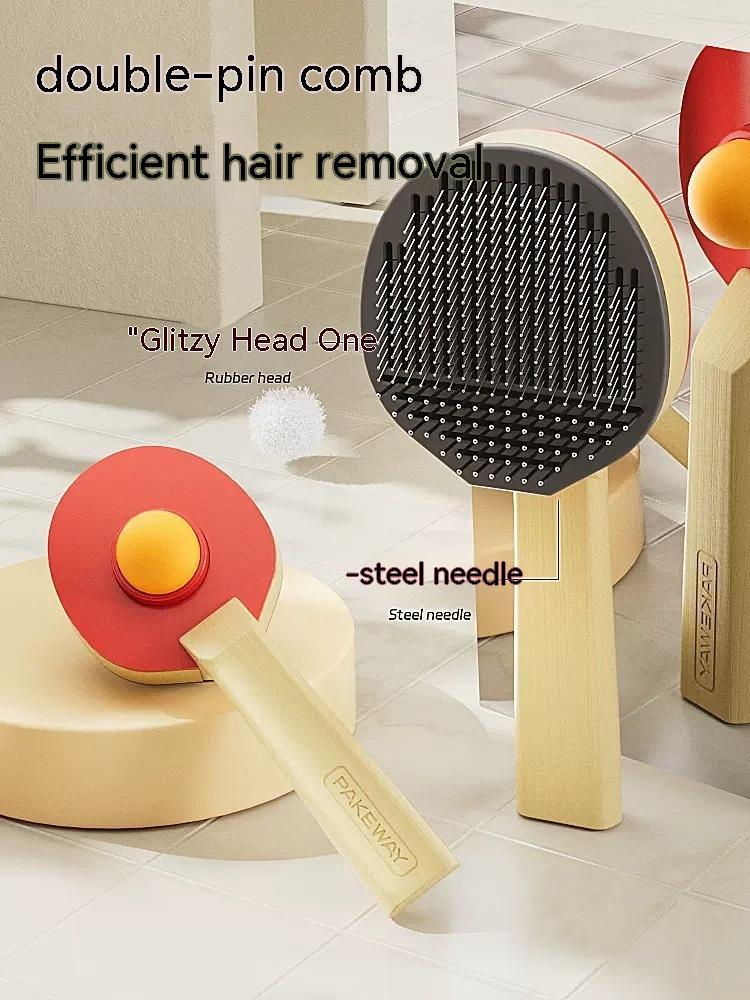HKM-4501565 Cat Grooming Bristle Comb with Steel Needle Pairs ¨C 19*8*5cm, Plastic and Metal Construction