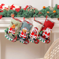 HKM-450259 Linen Christmas Tree Gift Bags in Elderly, Snowman, Deer, and Bear Designs