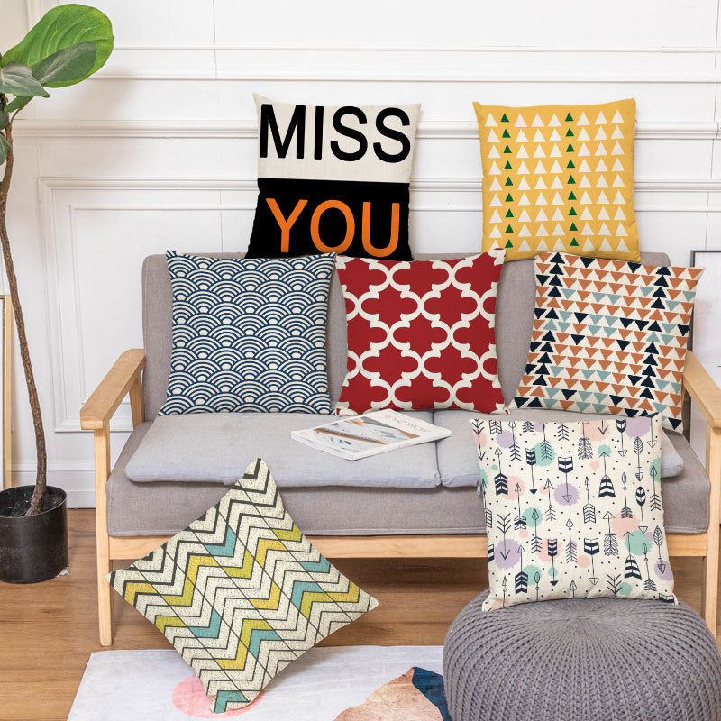 HKM-450451 Geometric Linen Pillow Cover - Modern Style, 45x45cm, Various Colors Available