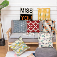 HKM-450451 Geometric Linen Pillow Cover - Modern Style, 45x45cm, Various Colors Available