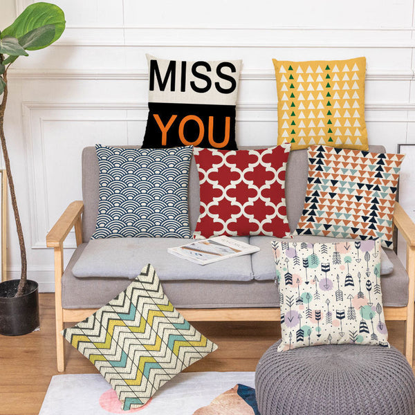 HKM-450451 Geometric Linen Pillow Cover - Modern Style, 45x45cm, Various Colors Available