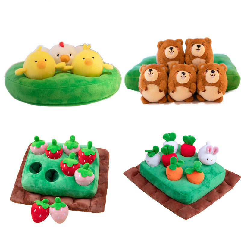 HKM-4505405 Chick Gopher Hide and Seek Plush Toy with Carrots and Radishes