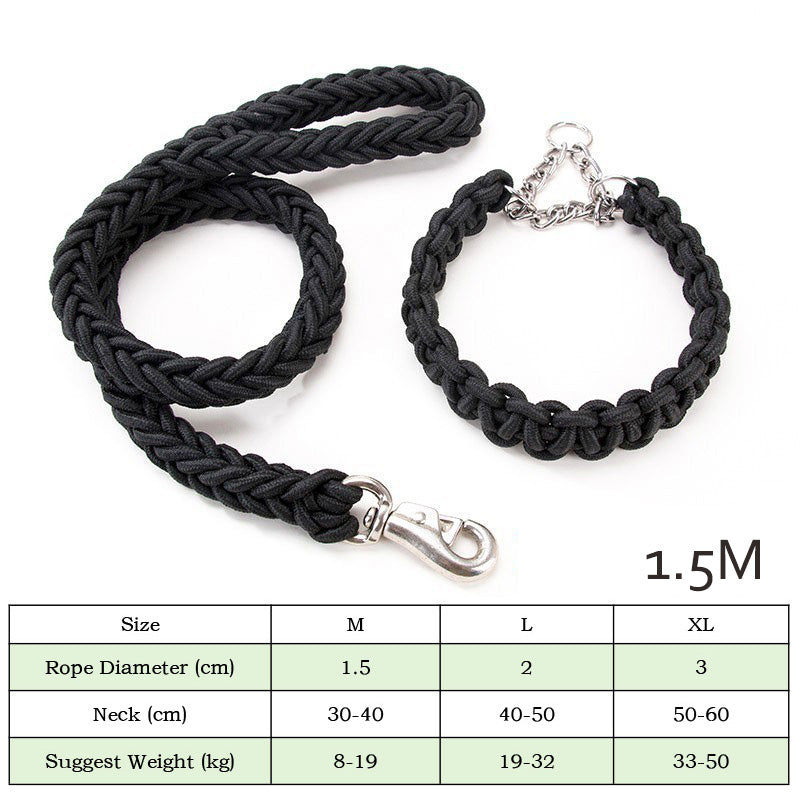 HKM-4505533 Heavy-Duty Nylon Braided Dog Collar and Leash Set for Small, Medium, and Large Dogs