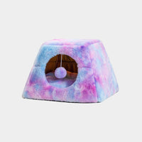 HKM-4505789 Foldable Cat Nest with Fully Enclosed Design in Brown Fancy Velvet and Rabbit Fur
