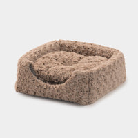 HKM-4505789 Foldable Cat Nest with Fully Enclosed Design in Brown Fancy Velvet and Rabbit Fur