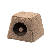 HKM-4505789 Foldable Cat Nest with Fully Enclosed Design in Brown Fancy Velvet and Rabbit Fur