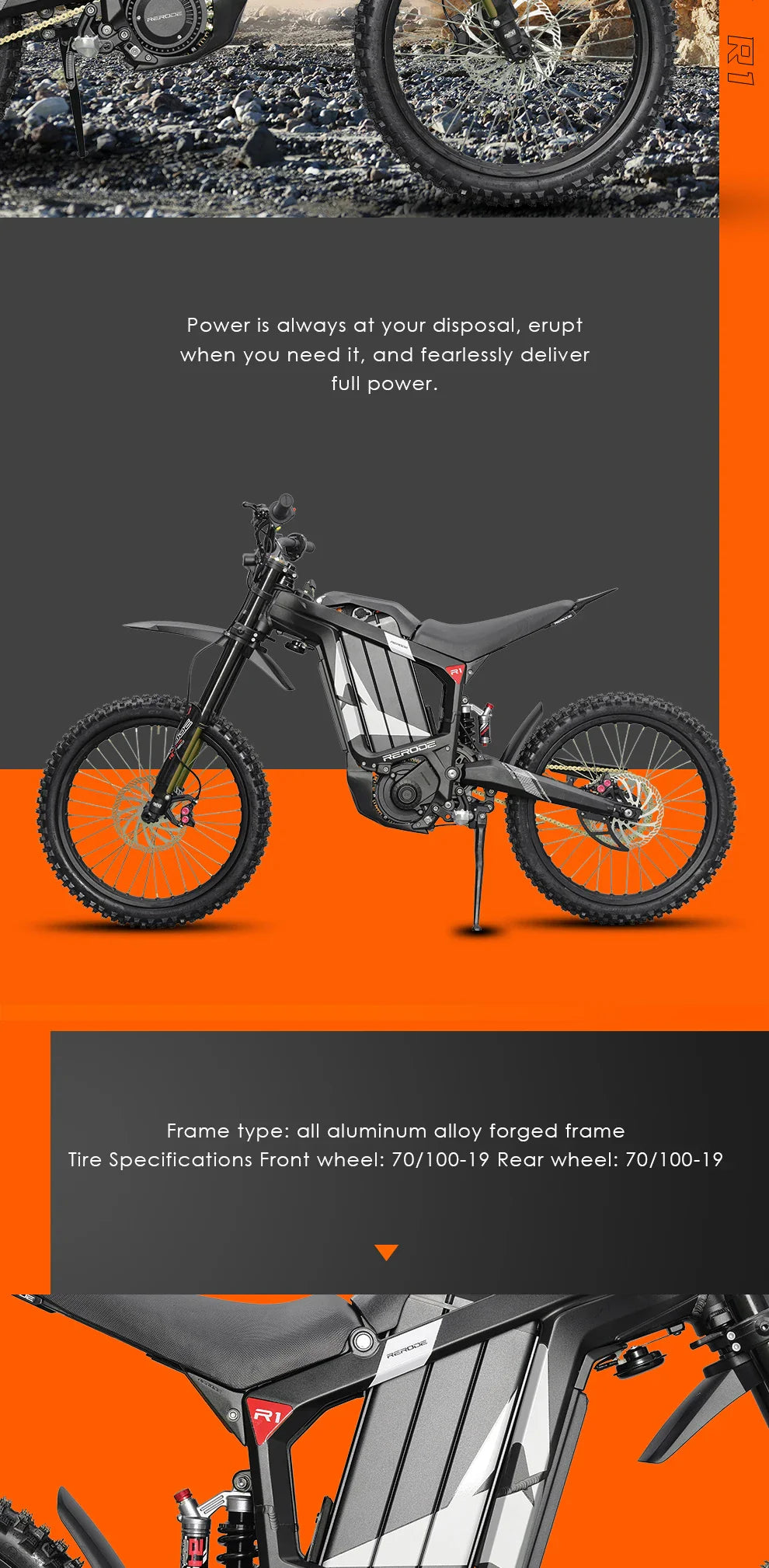 HKM-450579 72V 8000W Mid-Drive Electric Dirt Bike with 35AH Battery, Full Suspension, and Hydraulic Brakes - Off-Road Motorcycle