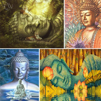 HKM-450643 Buddhist Diamond Painting Temple Wall Art - Canvas with Resin Drills, Multiple Sizes Available