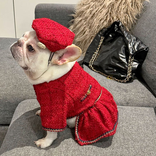HKM-450643 Plaid Cashmere Pet Clothing in Black and Red - Free Size (40CM Inner Head Circumference)