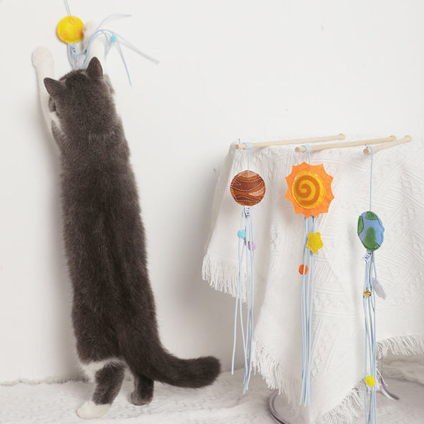 HKM-4506557 Cosmic Themed Telescopic Cat Stick Toy with Catnip and Felt Elements