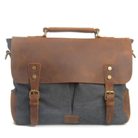 HKM-450707 Retro Canvas Cowhide Crossbody Messenger Bag for Business and Travel with Laptop Compartment