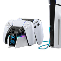 HKM-450707 Wireless Charger for PS5 Controllers with RGB LED Indicator - White