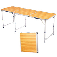 HKM-450835 6ft Folding Outdoor Table with Wood Grain Finish - Lightweight Aluminum Alloy Tri-fold Design, 50kg Capacity