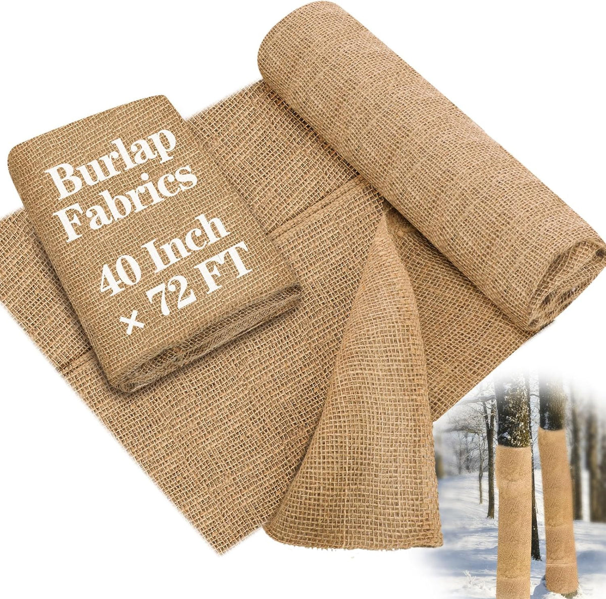 HKM-450835 Natural Jute Burlap Roll 40 x 72 Inches for Garden Tree Wrap and Plant Protection