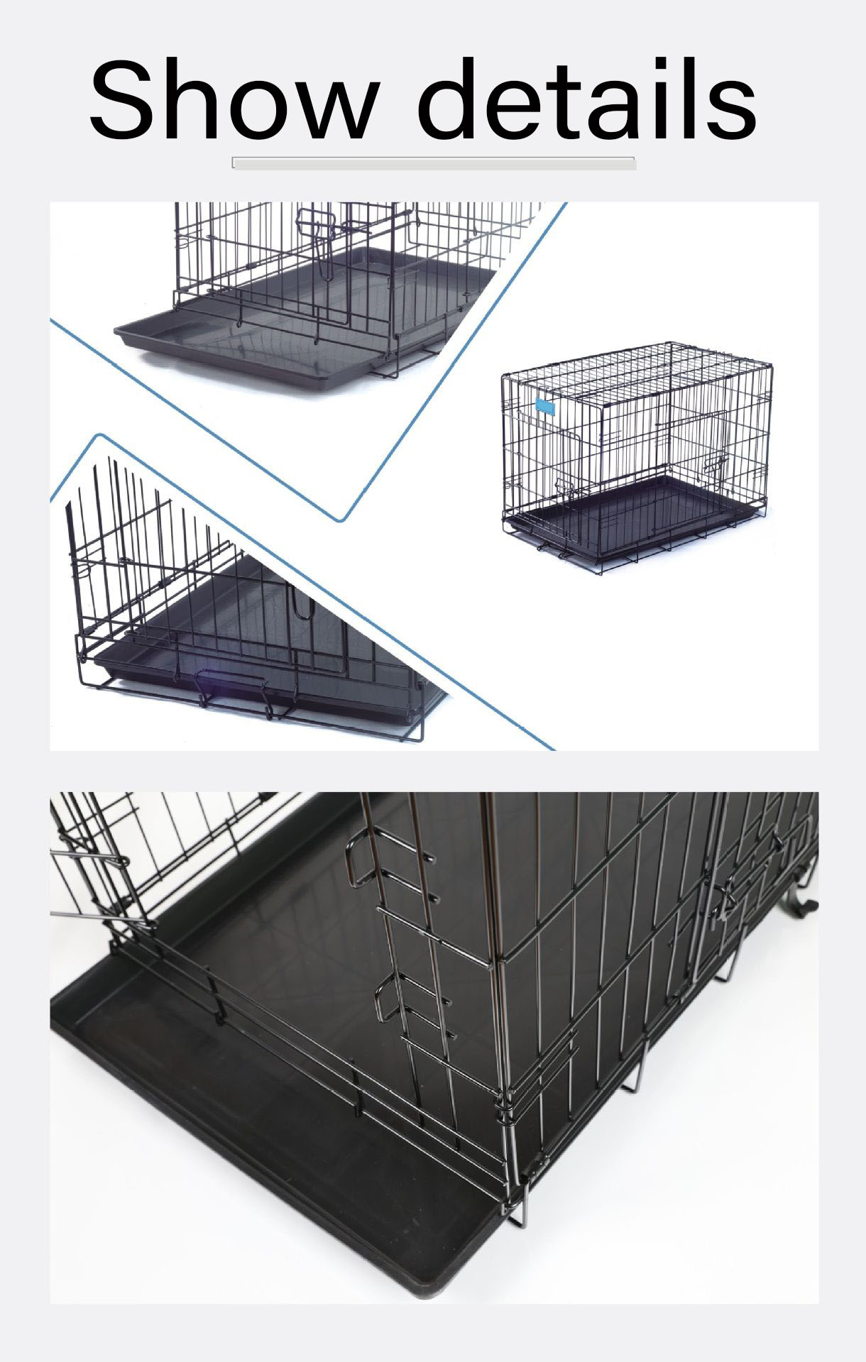 HKM-4509373 Folding Wire Cage for Large Pets - High Gloss Black, 18 Inches (49*28*34cm)