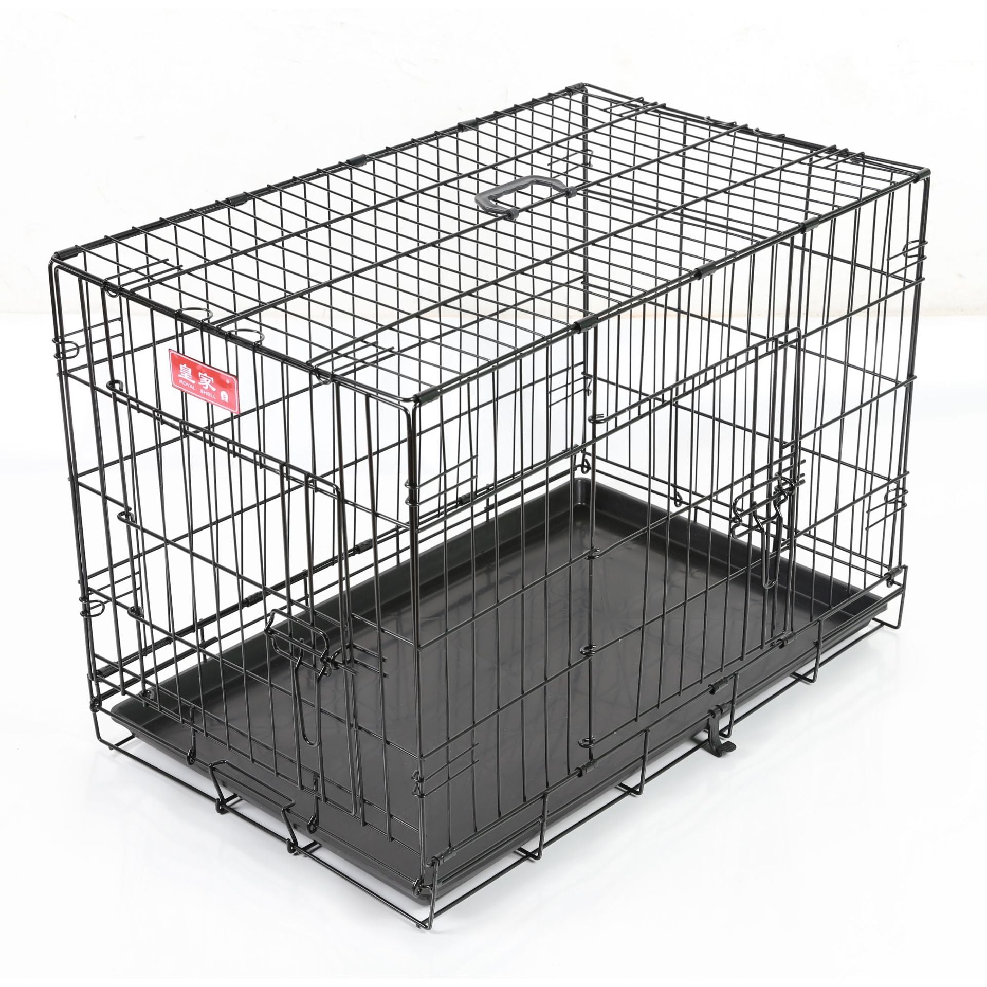 HKM-4509373 Folding Wire Cage for Large Pets - High Gloss Black, 18 Inches (49*28*34cm)