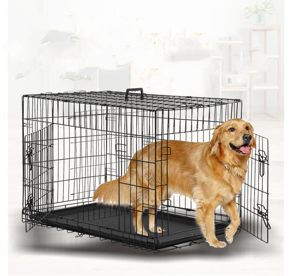 HKM-4509373 Folding Wire Cage for Large Pets - High Gloss Black, 18 Inches (49*28*34cm)