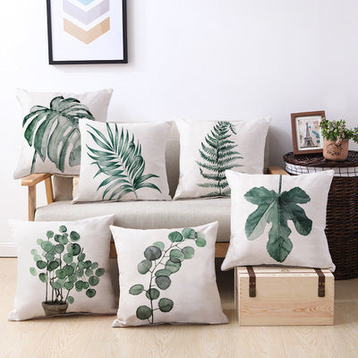 HKM-451091 Modern Minimalism Floral and Leaf Pattern Linen Pillow Cover - 45x45cm