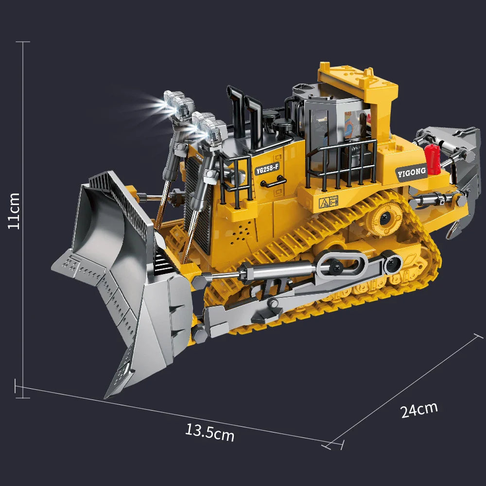 HKM-451091 Remote Control Alloy Engineering Bulldozer Toy with Light and Sound - 2.4G Wireless Excavator Vehicle