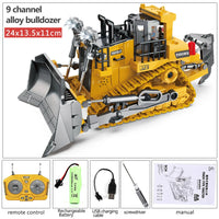 HKM-451091 Remote Control Alloy Engineering Bulldozer Toy with Light and Sound - 2.4G Wireless Excavator Vehicle