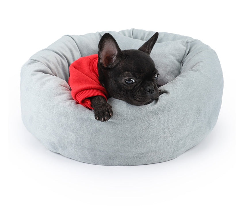 HKM-4511549 Cozy Round Pet Nest Bed with Super Soft Flannel and Rabbit Fleece for Cats and Dogs