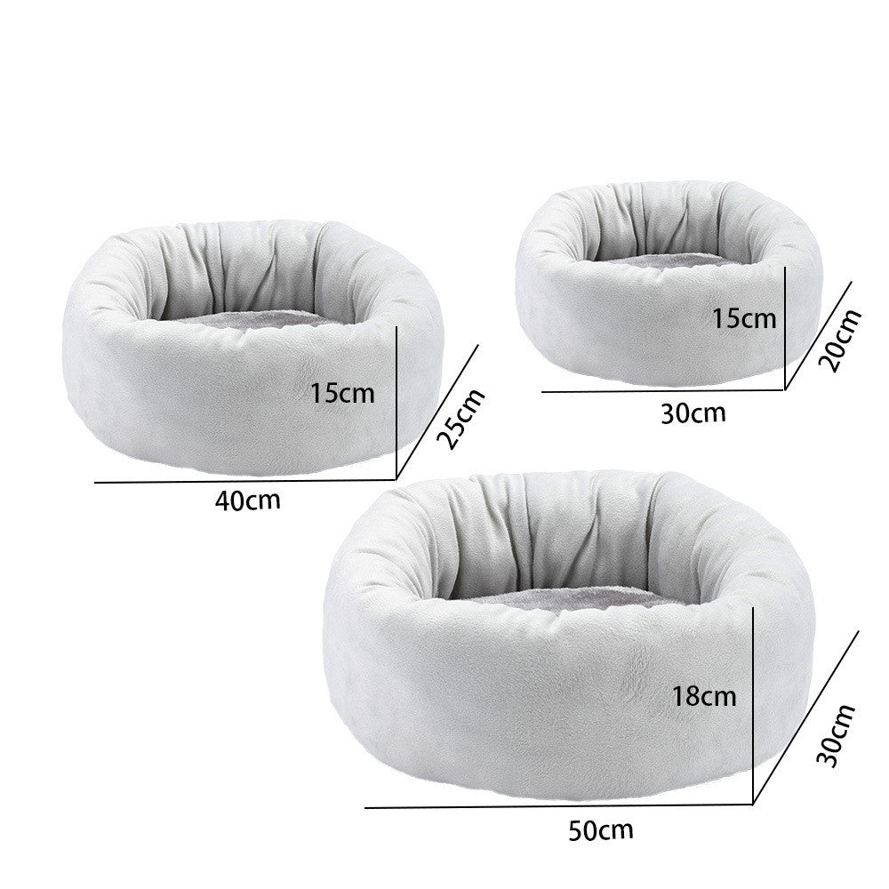 HKM-4511549 Cozy Round Pet Nest Bed with Super Soft Flannel and Rabbit Fleece for Cats and Dogs