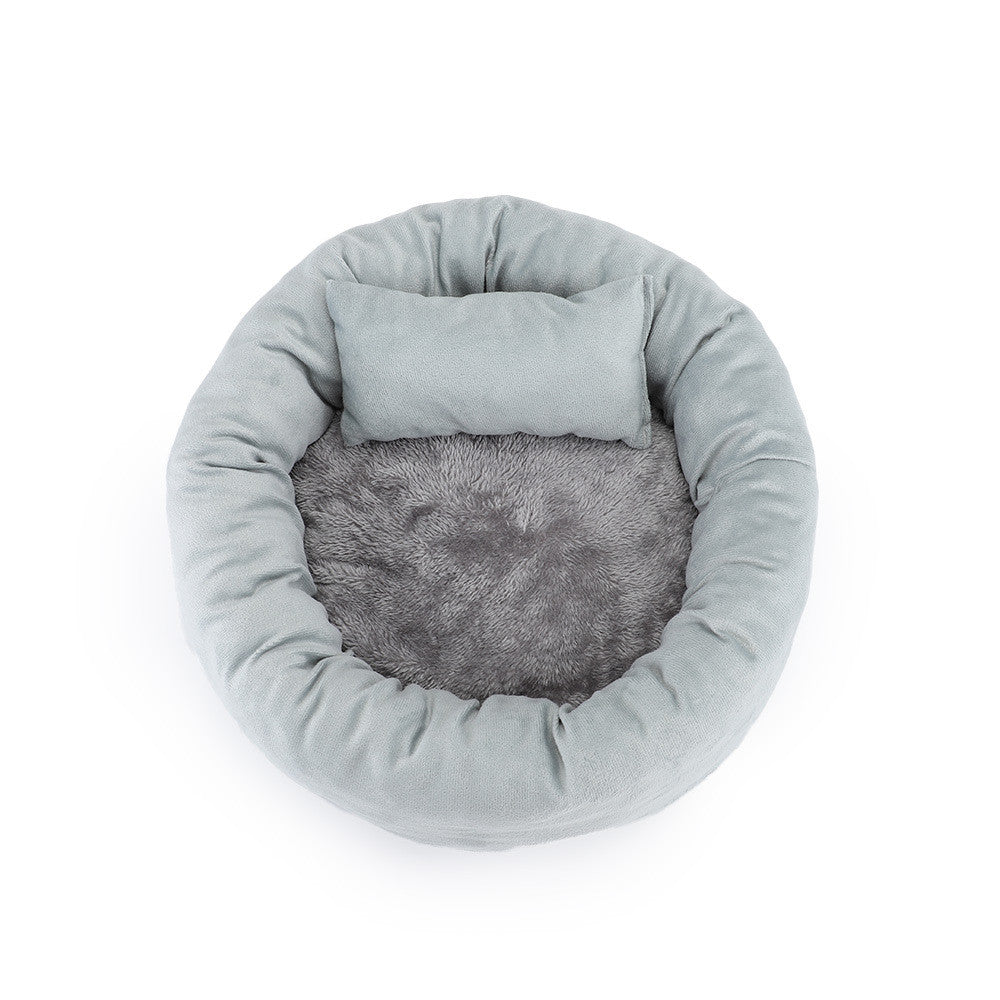 HKM-4511549 Cozy Round Pet Nest Bed with Super Soft Flannel and Rabbit Fleece for Cats and Dogs