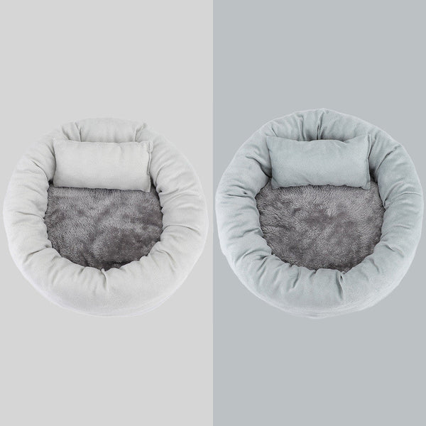 HKM-4511549 Cozy Round Pet Nest Bed with Super Soft Flannel and Rabbit Fleece for Cats and Dogs