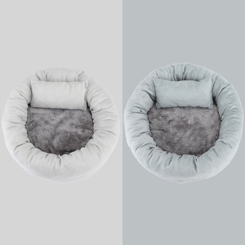 HKM-4511549 Cozy Round Pet Nest Bed with Super Soft Flannel and Rabbit Fleece for Cats and Dogs
