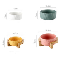 HKM-4511677 Pet Food Bowl with Bamboo Wood Frame - Ceramic Design in Pink, Yellow, Green, and White, Small 400ml / Large 850ml Capacity