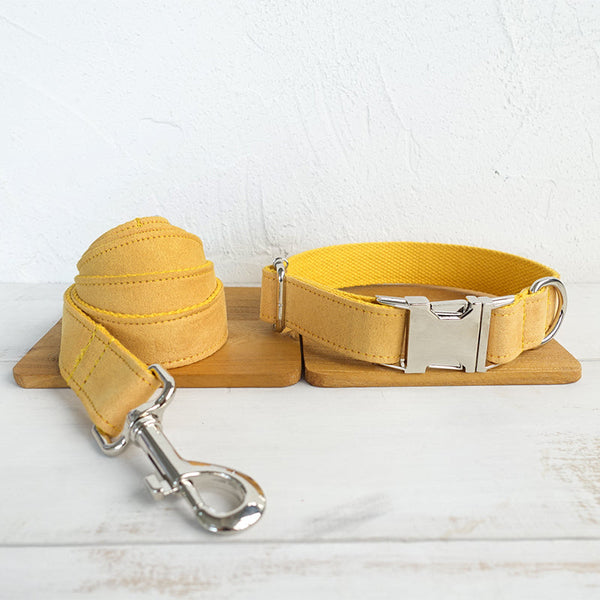 HKM-4513469 Adjustable Yellow Velvet Dog Collar - Comfortable Polyester Pet Accessory