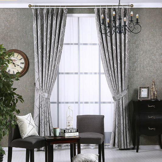 HKM-451347 Chenille Blackout Curtains for Modern Living Room and Bedroom - Water Cube Gray, Beige, Coffee