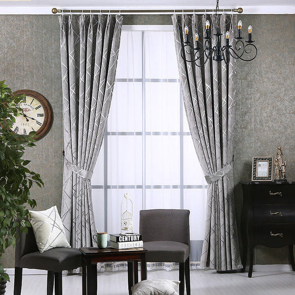 HKM-451347 Chenille Blackout Curtains for Modern Living Room and Bedroom - Water Cube Gray, Beige, Coffee