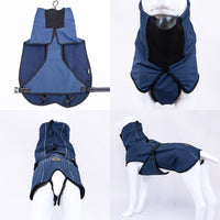 HKM-4513853 Large Dog Raincoat Vest - Waterproof Cloth Apparel for Dogs in Black, Navy Blue, Red, and Pattern Options, Sizes XS to XXL