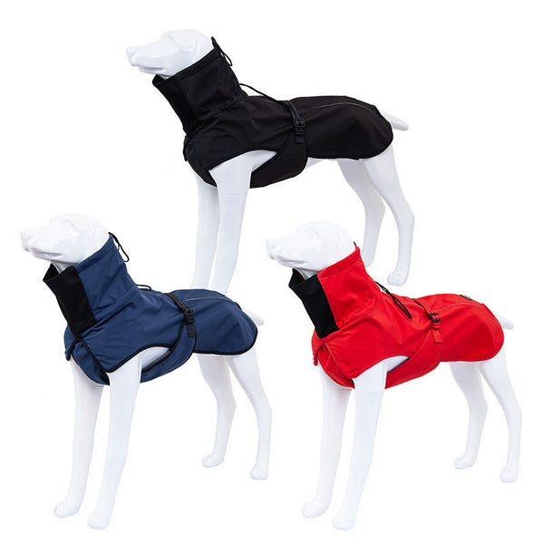 HKM-4513853 Large Dog Raincoat Vest - Waterproof Cloth Apparel for Dogs in Black, Navy Blue, Red, and Pattern Options, Sizes XS to XXL