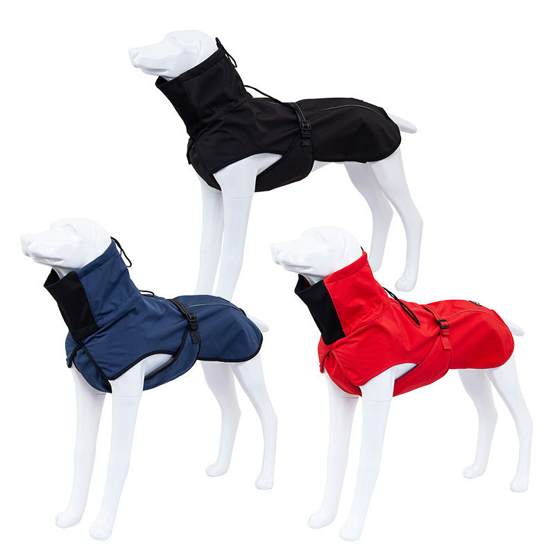 HKM-4513853 Large Dog Raincoat Vest - Waterproof Cloth Apparel for Dogs in Black, Navy Blue, Red, and Pattern Options, Sizes XS to XXL