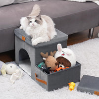 HKM-4514749 Foldable Gray Pet Storage Stairs for Dogs - 2 or 3 Steps Available, Durable Cloth Material