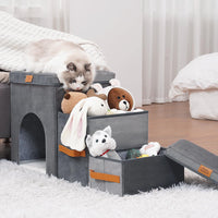 HKM-4514749 Foldable Gray Pet Storage Stairs for Dogs - 2 or 3 Steps Available, Durable Cloth Material