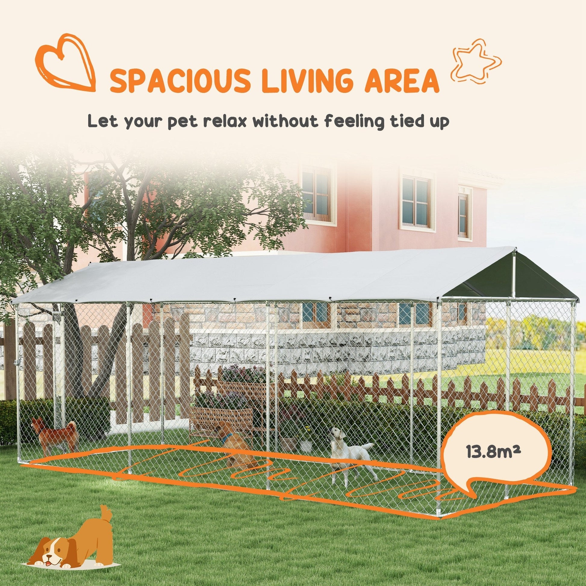 HKM-4515133 Large Outdoor Dog Kennel with Waterproof UV-Resistant Roof - 19.7' x 7.5' x 7.5'
